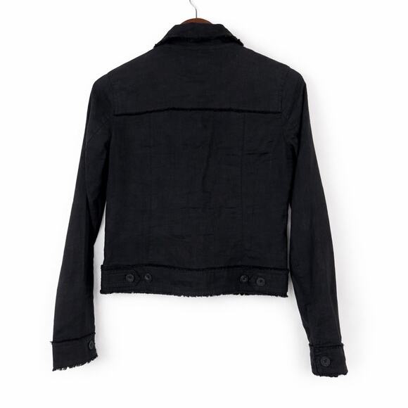 Tommy Bahama Black Linen Cropped Jacket Frayed Hem Button Front XS - Picture 5 of 8